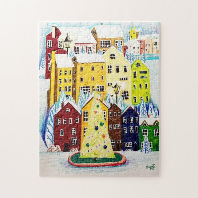 Puzzle ONU-Acogedor pueblo de Navidades - ¡PUZZLE! (Vertical)