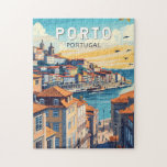 Puzzle Oporto Portugal Viaje al arte Vintage<br><div class="desc">Diseño de viaje vectorial Porto retro. Porto es una ciudad costera del noroeste de Portugal conocida por sus puentes majestuosos y la producción de vino del puerto.</div>