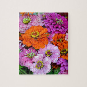 Puzzle Orange and purple dahlia flowers