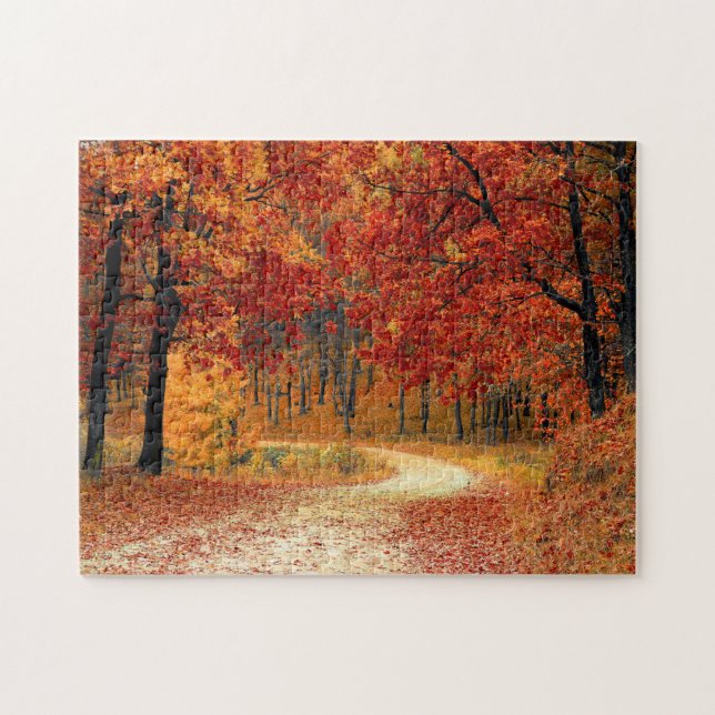 Puzzle Orange Fall Leaves Country Dirt Road Photo (Horizontal)