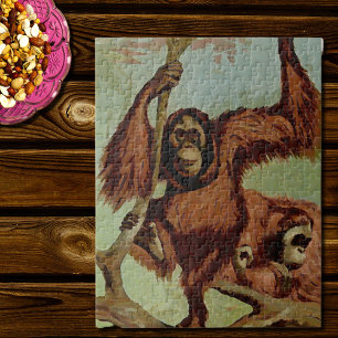 Puzzle Orangutanes vintage en un árbol