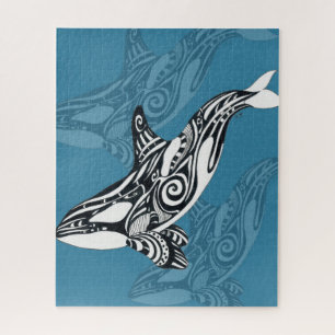 Puzzle Orca Killer Whale Tlingit Indigo Blue ink