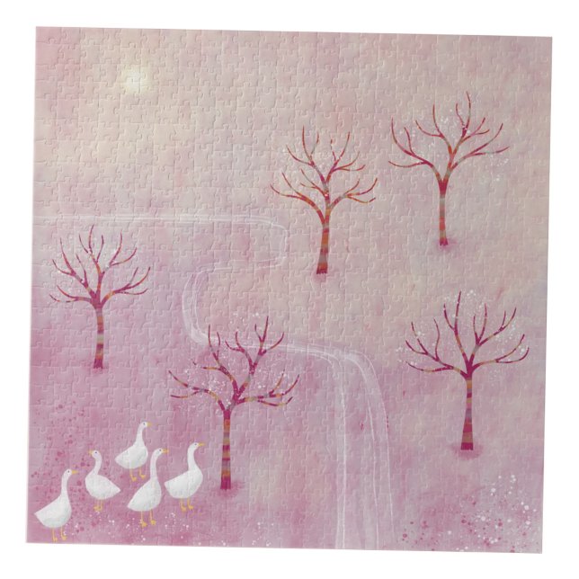 Puzzle Orchard rosa con pintura panorámica geesa (Modern geese orchard landscape painting art jigsaw puzzle)