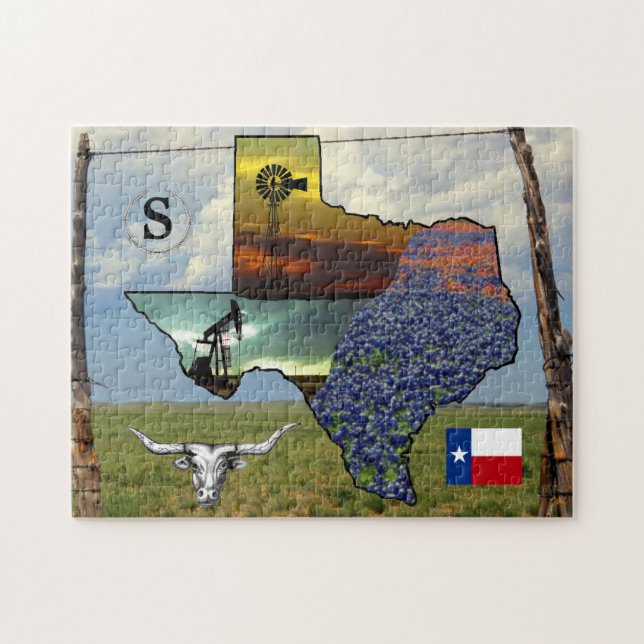 Puzzle Orgullo de Texas del mapa, fotos coloridas de tama (Horizontal)