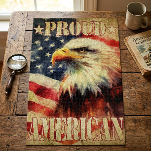 Puzzle Orgulloso Americano. Águila Calva y Bandera de los