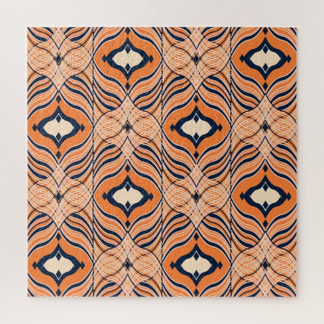 Puzzle Oriental Seamless: Ornamento Naranja negro (Vertical)