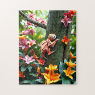 Puzzle Origami Sloth trepando un árbol en una jungla salv