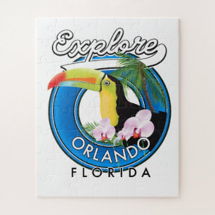 Puzzle Orlando Florida Explorar logotipo retro.