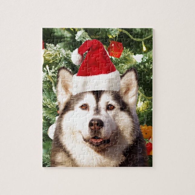 Puzzle Ornamento de árbol de navidad siberiano Husky Snow (Vertical)