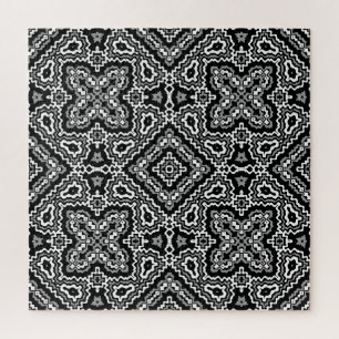 Puzzle ornamento de patrones étnicos geométricos blanco y
