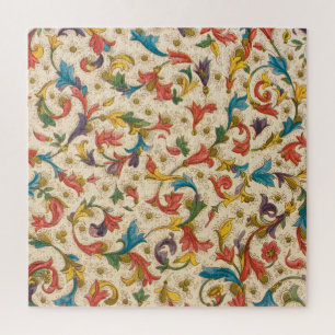Puzzle Ornamento floral de tapiz retro colorido