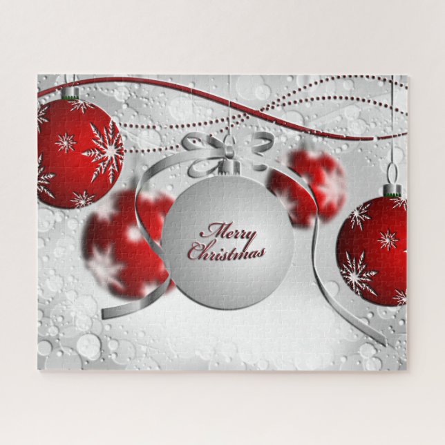 Puzzle Ornamento navideño en plata y rojo (Horizontal)