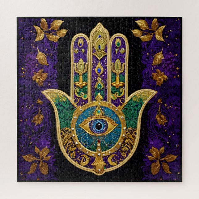Puzzle Ornate Gold Third Eye Hamsa (Vertical)