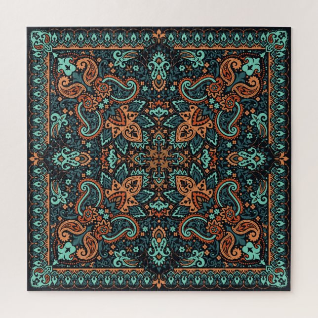 Puzzle Ornate Paisley Bandana: Cuello de seda. (Vertical)