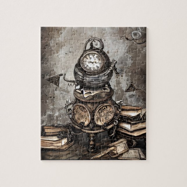 Puzzle Ornate Steampunk Cauldron Spell Books y Clocks (Vertical)