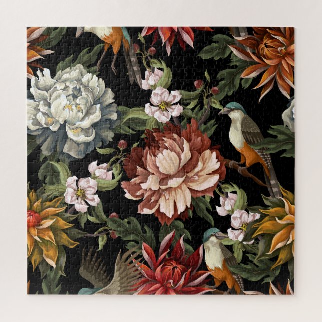 Puzzle Ornate Vintage Peonies, Rosas, Aves. (Vertical)