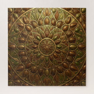 Puzzle Ornato Mandala Floral Bronce Dorado Realzado 