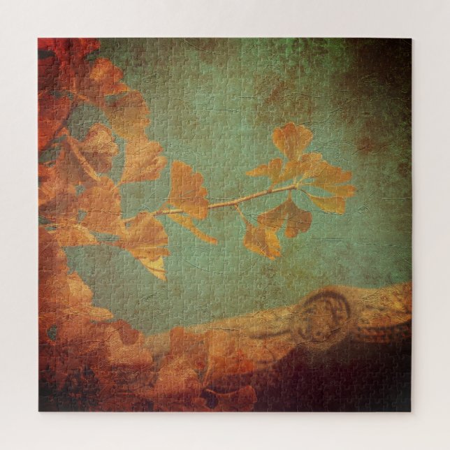 Puzzle Oro de árbol de ginkgo de época y oriental verde (Vertical)