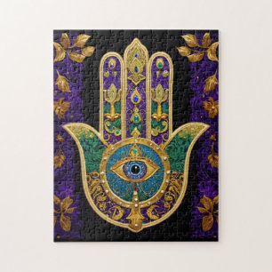 Puzzle Oro de Mardi Gras Verde Púrpura Hamsas Arte