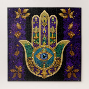 Puzzle Oro de Mardi Gras Verde Púrpura Hamsas Arte