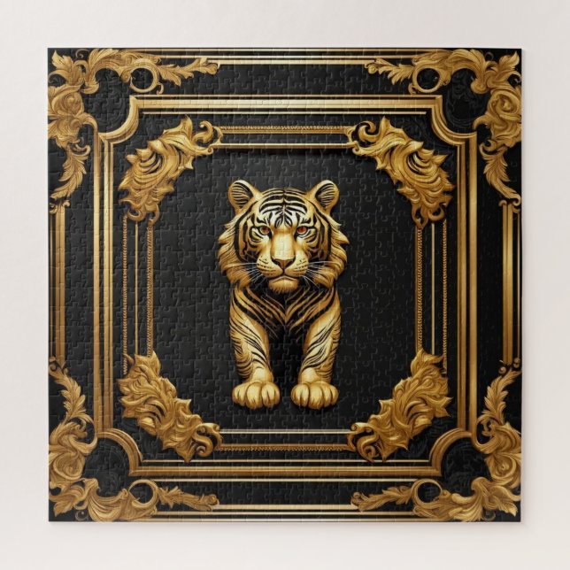 Puzzle Oro de tigre y marco ornamental negro (Vertical)