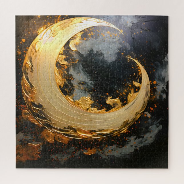 Puzzle Oro Negro Remolino Abstracto Moderno Luna (Vertical)