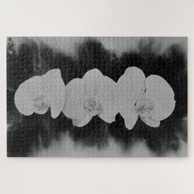 Puzzle Orquídea blanca negra pintando flores tropicales (Horizontal)