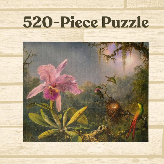Puzzle Orquídea de Cattelya brasileña Artsy y 3 Hummingbi (Subido por el creador)