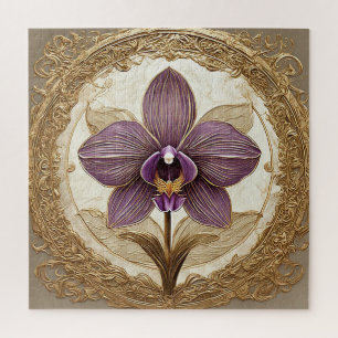 Puzzle Orquídea elegante en marco dorado intrincado