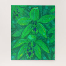 Orquídea Verde, Pintado Pastel Floral de Flor Trop