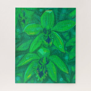 Puzzle Orquídea Verde, Pintado Pastel Floral de Flor Trop