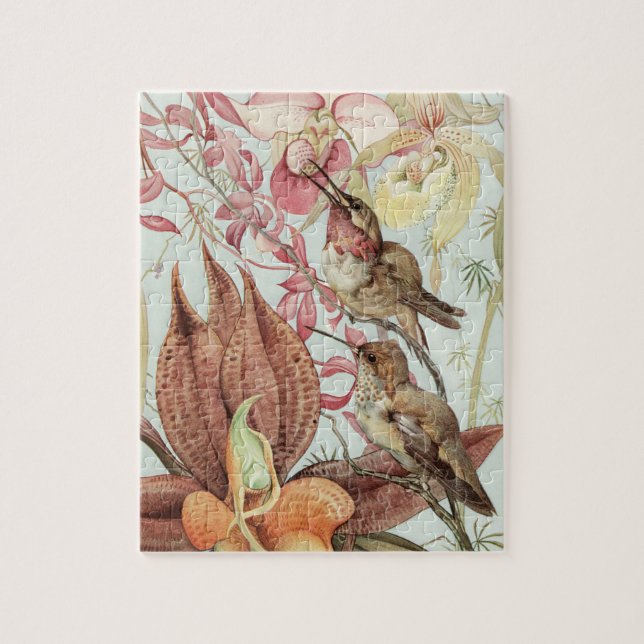 Puzzle Orquídeas tropicales, flores y colibríes (Vertical)
