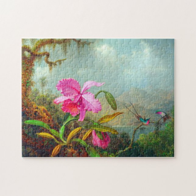 Puzzle Orquídeas y colibríes por Martin Johnson Heade  (Horizontal)