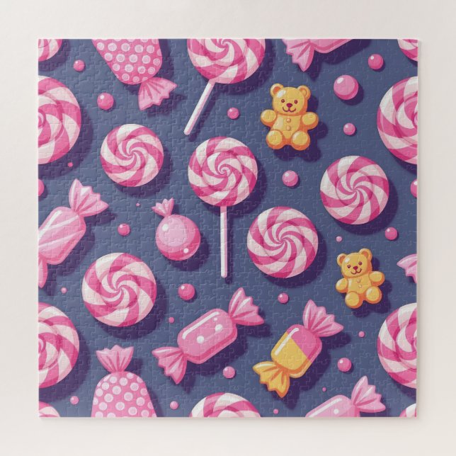 Puzzle Ositos de peluche y patrón de dulces (Horizontal)