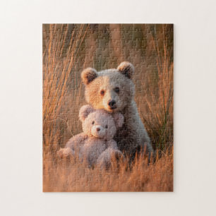 Puzzle Oso cachorro lindo abrazando a un oso de peluche