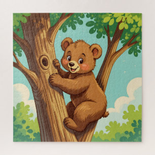 Puzzle Oso cachorro lindo subiendo un árbol