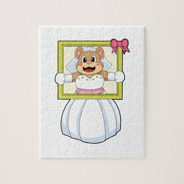 Puzzle Oso como Novia con vestido de novia y marco de fot (Vertical)