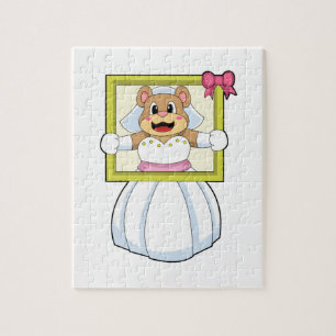 Puzzle Oso como Novia con vestido de novia y marco de ima