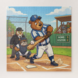 Puzzle Oso de dibujos animados jugando béisbol