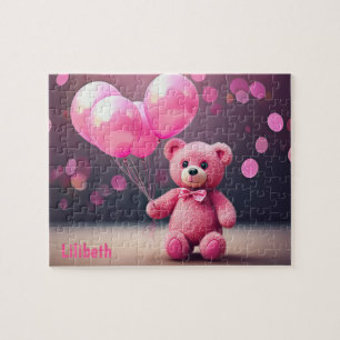 Puzzle Oso de globo de cumpleaños en rosa personalizado