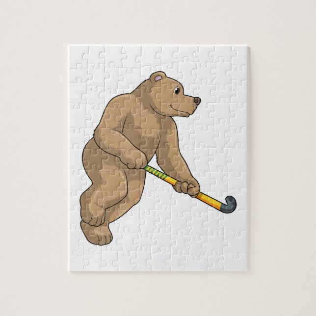 Puzzle Oso de hockey con bate de hockey (Vertical)