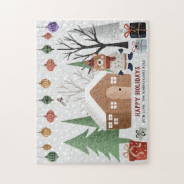 Puzzle Oso de invierno y árboles Felices vacaciones Navid