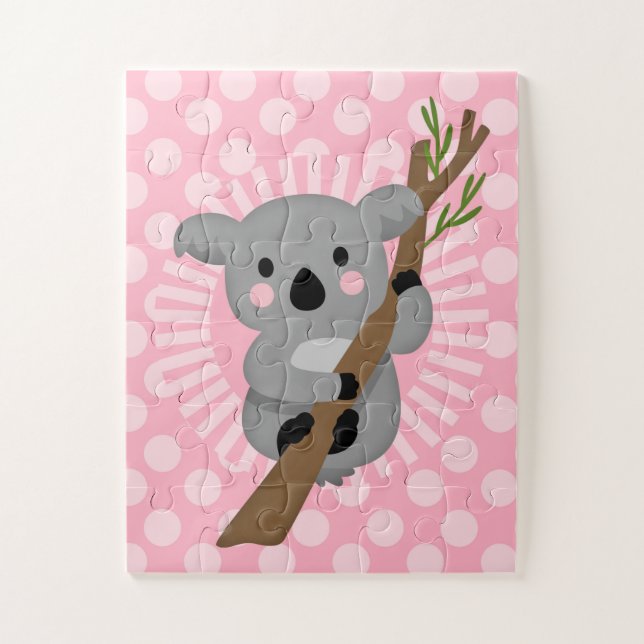Puzzle Oso de Koala - Chica gris rosado (Vertical)