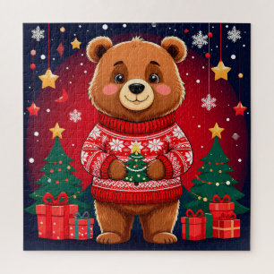 Puzzle Oso de Navidad con Suéter para Diversión Familiar