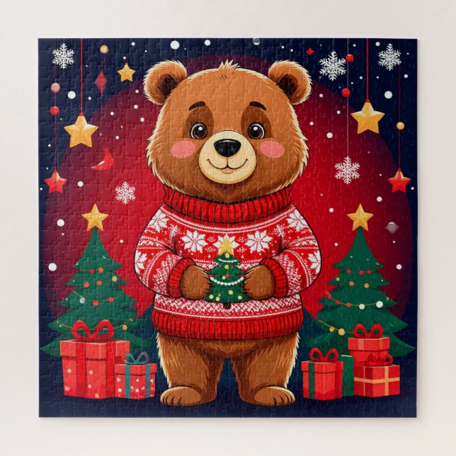 Puzzle Oso de Navidad con Suéter para Diversión Familiar  (Vertical)
