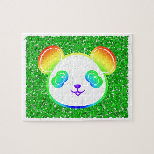 Puzzle Oso De Panda De Arcoiris Cuidadoso En Fondo De Fol (Horizontal)