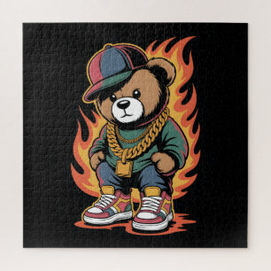 Puzzle Oso de peluche al estilo Hip-Hop con cadenas de or