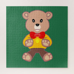 Puzzle Oso de peluche con corbatín sobre verde