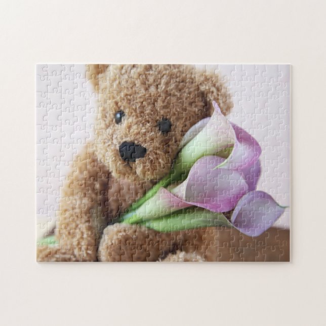 Puzzle Oso de peluche con lirios de calla (Horizontal)