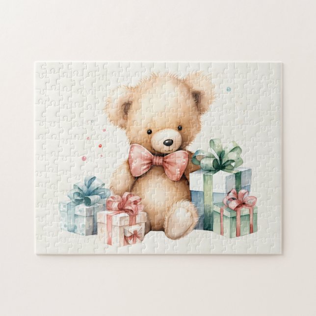 Puzzle Oso de peluche con regalo de Navidad (Horizontal)